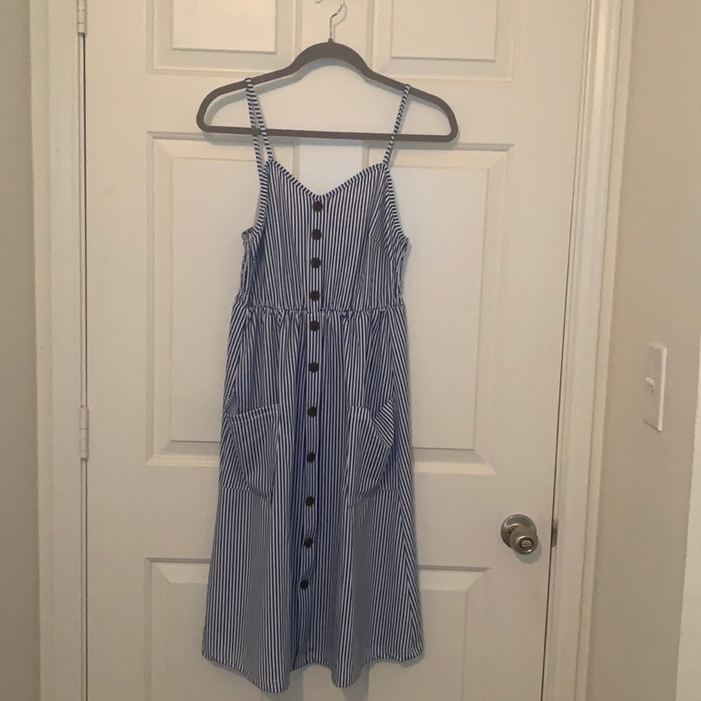 Blue and white striped sundress
